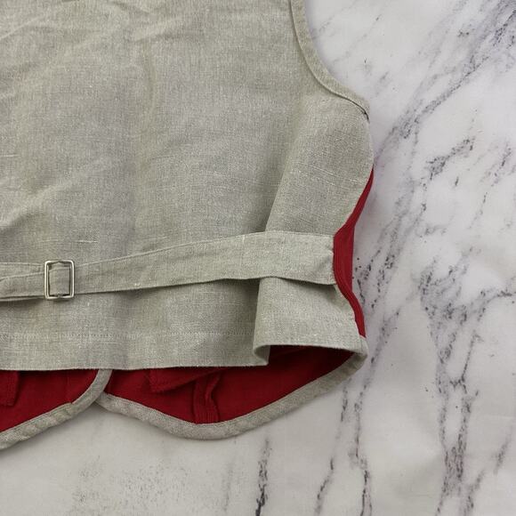 Liz Sport Womens Vintage 90s Vest Size L Red Tan Linen Blend Buttons Ribbed - Picture 8 of 9